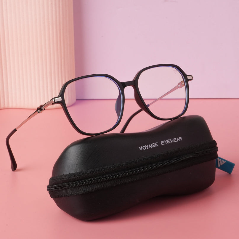 Voyage Glam Matt Black Square Eyeglasses for Men & Women - MG4835-C2