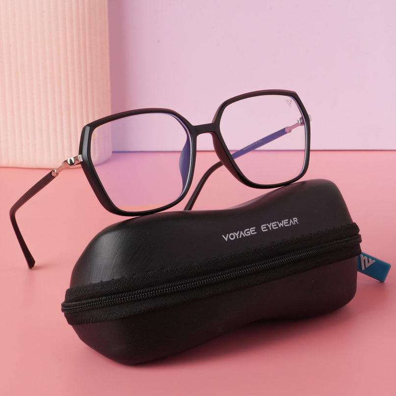 Voyage Glam Matt Black Square Eyeglasses for Men & Women - MG4684-C4