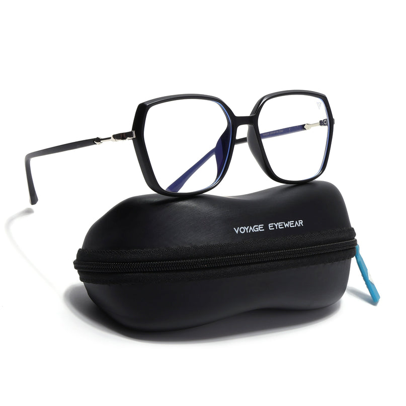 Voyage Glam Matt Black Square Eyeglasses for Men & Women - MG4684-C4
