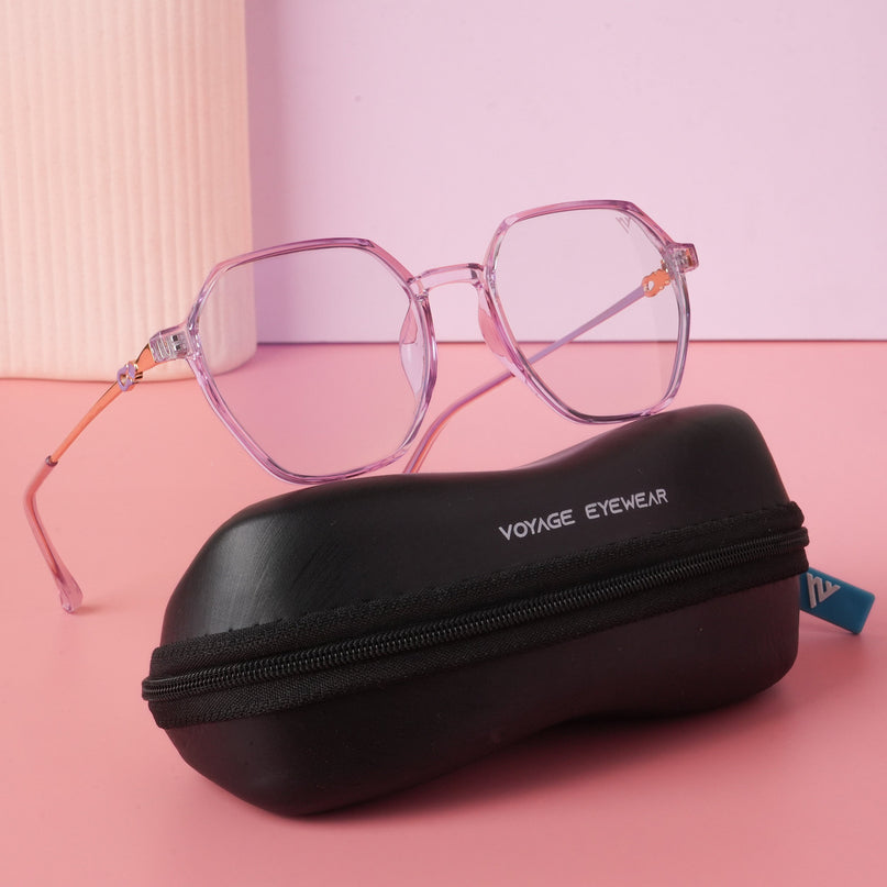 Voyage Glam Transparent Purple Geometric Eyeglasses for Men & Women - MG4694-C3