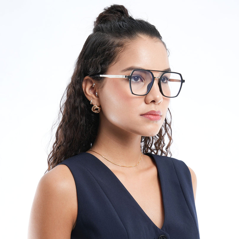 Voyage Metal Head Black & Silver Wayfarer Eyeglasses for Men & Women - MG5442-C1
