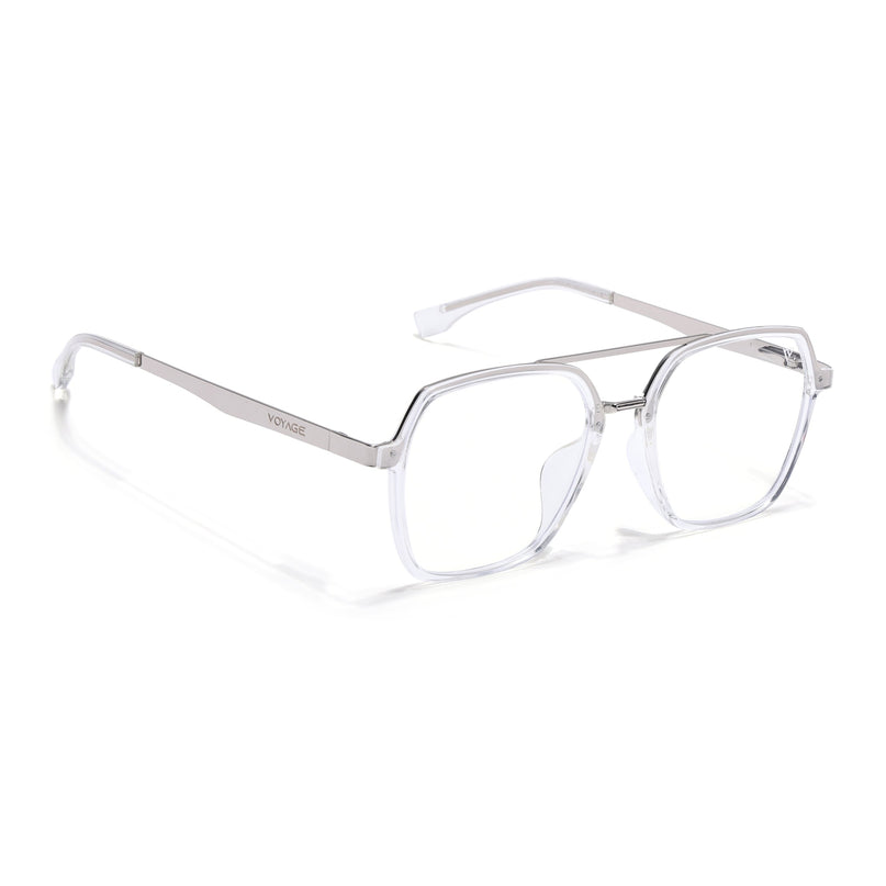 Voyage Metal Head Transparent & Silver Wayfarer Eyeglasses for Men & Women - MG5443-C2