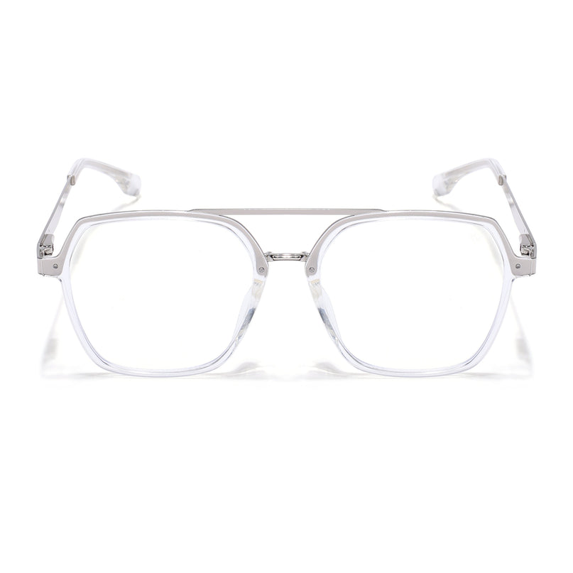 Voyage Metal Head Transparent & Silver Wayfarer Eyeglasses for Men & Women - MG5443-C2