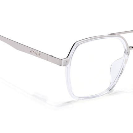 Voyage Metal Head Transparent & Silver Wayfarer Eyeglasses for Men & Women - MG5443-C2