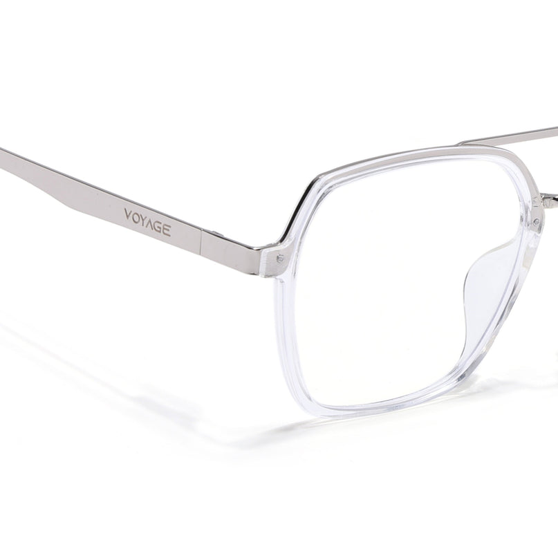 Voyage Metal Head Transparent & Silver Wayfarer Eyeglasses for Men & Women - MG5443-C2