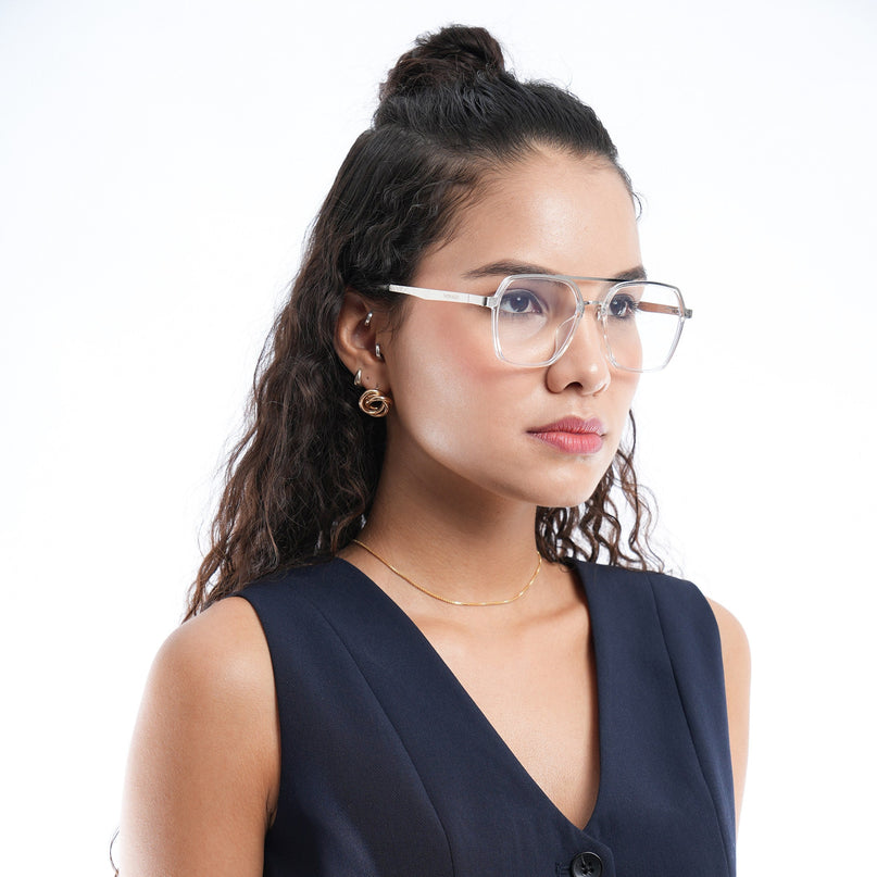Voyage Metal Head Transparent & Silver Wayfarer Eyeglasses for Men & Women - MG5443-C2