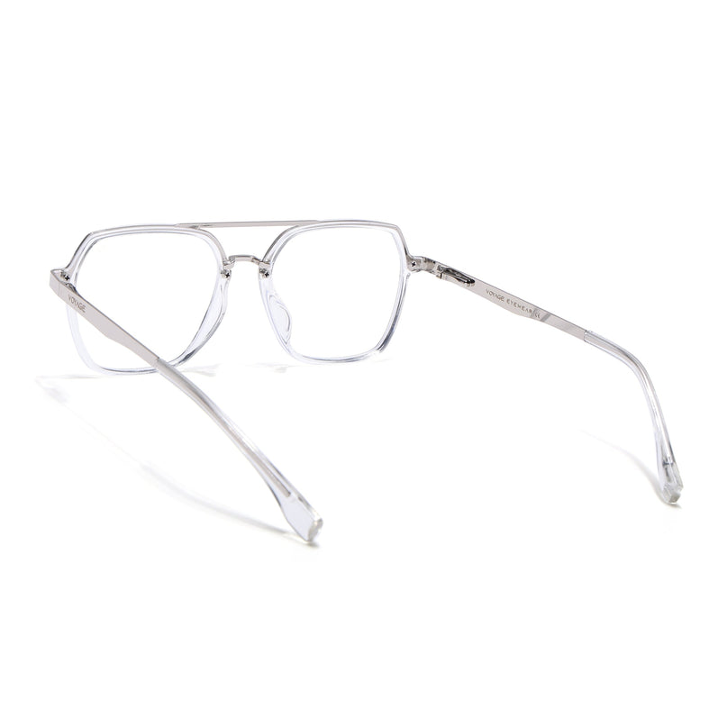 Voyage Metal Head Transparent & Silver Wayfarer Eyeglasses for Men & Women - MG5443-C2