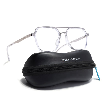 Voyage Metal Head Transparent & Silver Wayfarer Eyeglasses for Men & Women - MG5443-C2