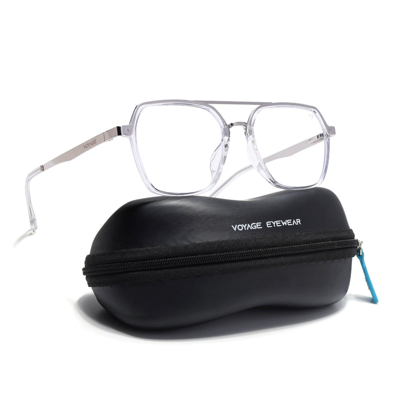 Voyage Metal Head Transparent & Silver Wayfarer Eyeglasses for Men & Women - MG5443-C2