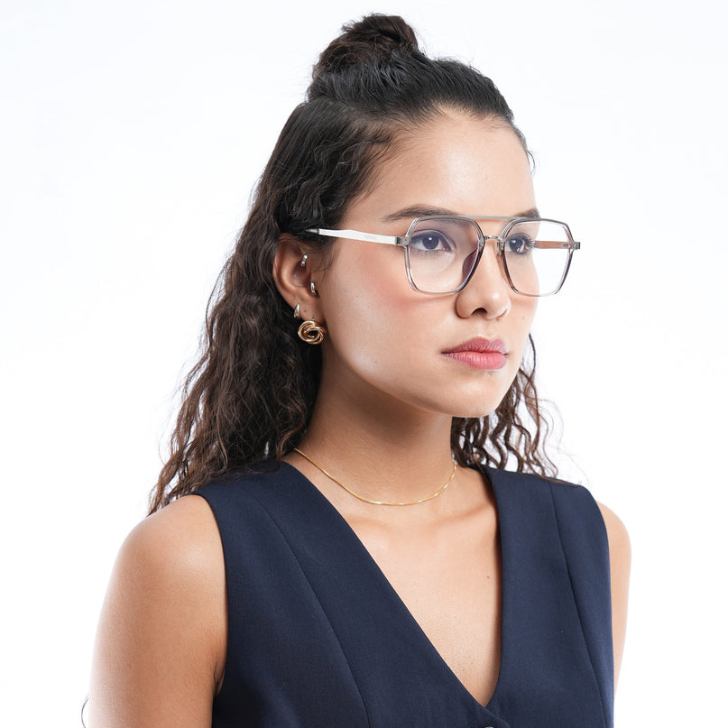 Voyage Metal Head Grey & Silver Wayfarer Eyeglasses for Men & Women - MG5444-C3