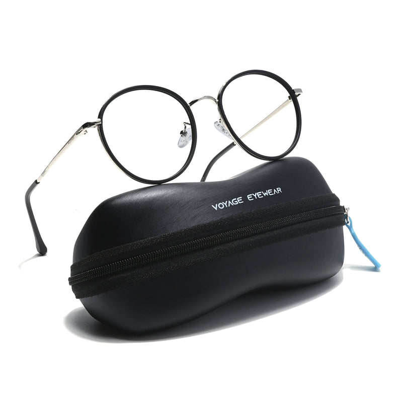 Voyage Black & Silver Round Eyeglasses for Men & Women - MG5821-C1