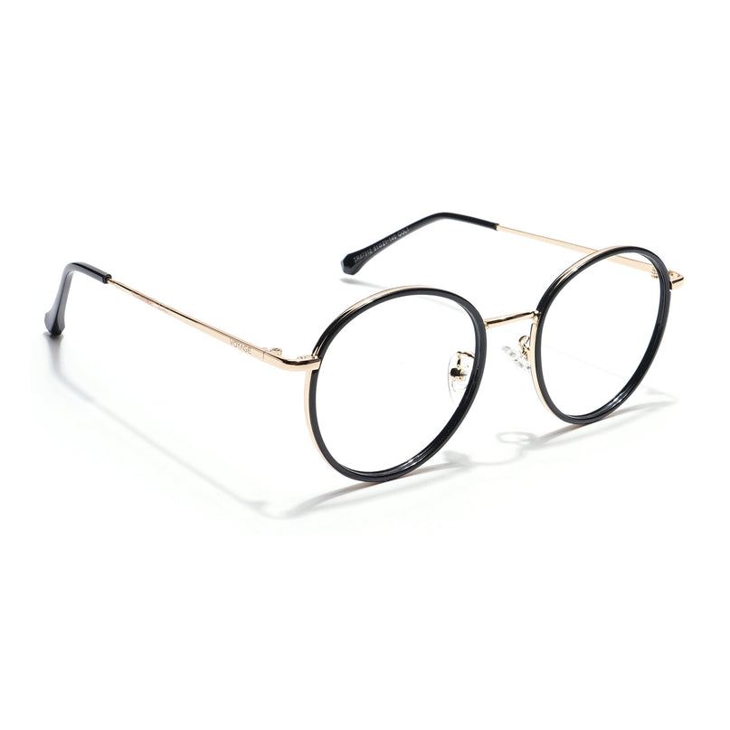 Voyage Black & Golden Round Eyeglasses for Men & Women - MG5822-C2