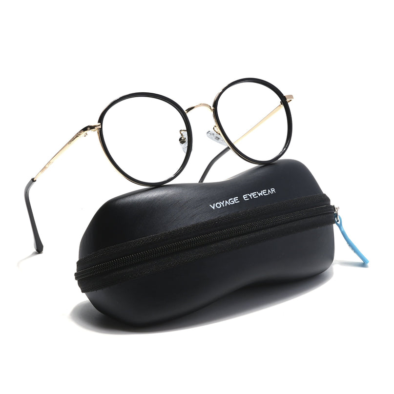 Voyage Black & Golden Round Eyeglasses for Men & Women - MG5822-C2