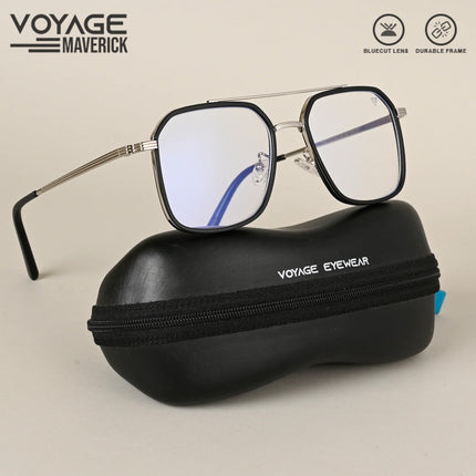 Voyage Maverick Black & Silver Wayfarer Eyeglasses for Men & Women - MG4718-C3