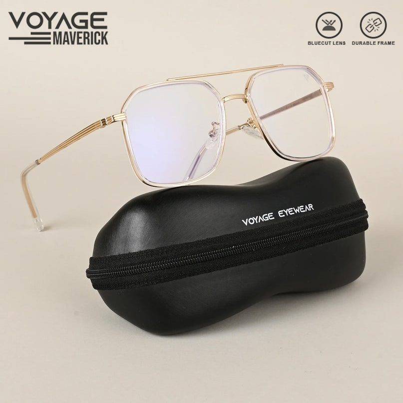 Voyage Maverick Golden Wayfarer Eyeglasses for Men & Women - MG4719-C4