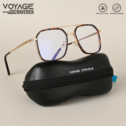 Voyage Maverick Demi Brown & Golden Wayfarer Eyeglasses for Men & Women - MG4722-C2