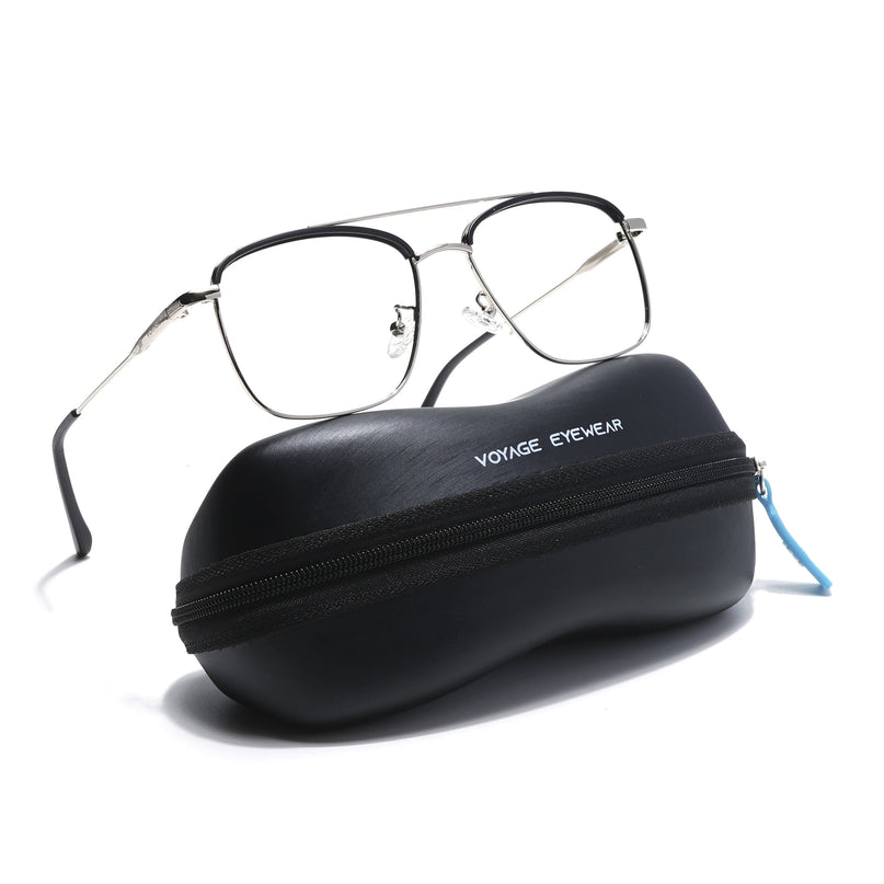Voyage Black & Silver Wayfarer Eyeglasses for Men & Women - MG5825-C1