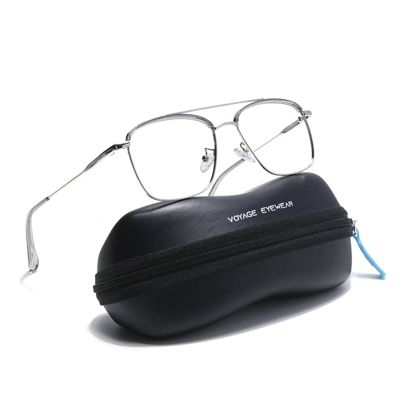Voyage Light Grey & Silver Wayfarer Eyeglasses for Men & Women - MG5827-C3