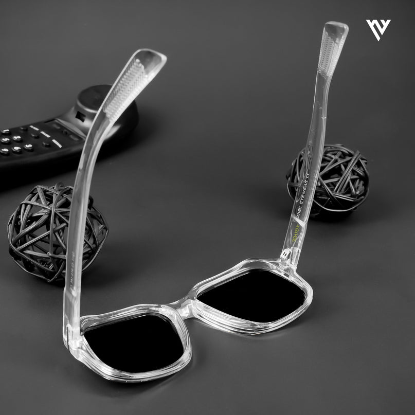 Wayfarer Polarized Sunglasses (Black Lens | Transparent Frame - PMG4988)