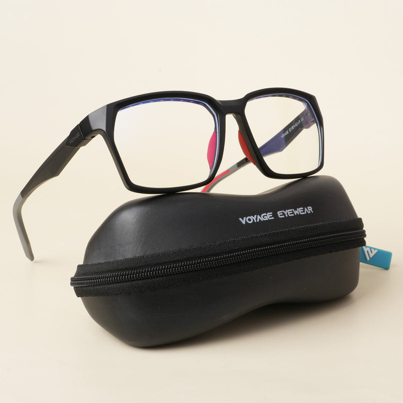 Voyage Techtonic Matt Black & Red Wayfarer Eyeglasses for Men & Women - MG5293-C4