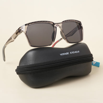 Wayfarer Polarized Sunglasses (Black Lens | Transparent Grey Frame - PMG5285)