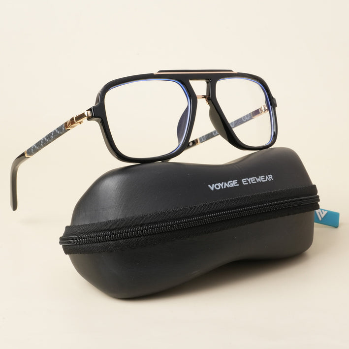 Voyage Shine Black & Golden Wayfarer Eyeglasses for Men & Women - MG5278-C2