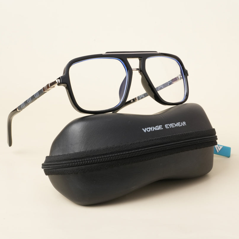 Voyage Shine Black & Silver Wayfarer Eyeglasses for Men & Women - MG5279-C3