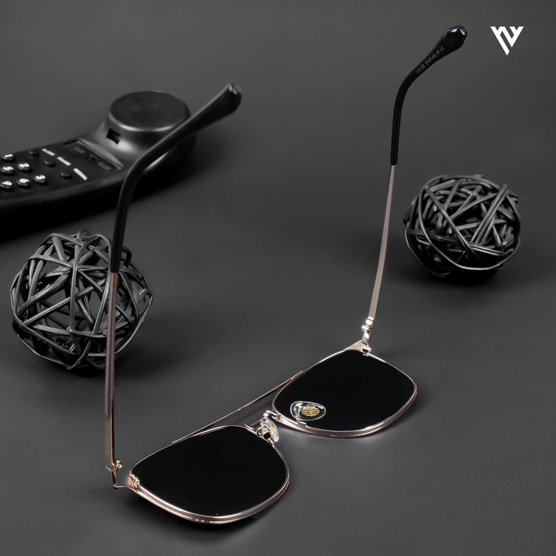 The Fiero | Wayfarer Polarized Sunglasses (Black Lens | Black & Rose Gold Frame - PMG4983)