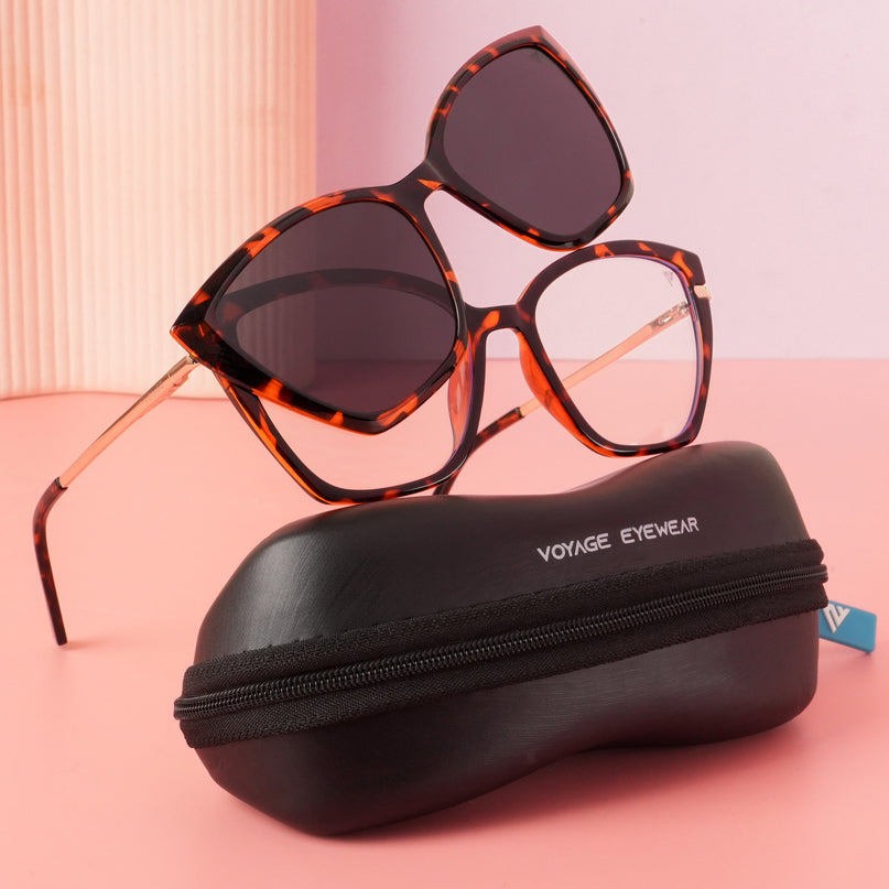 Voyage Glam Demi Brown Cateye TR Clip-On Polarized Sunglasses for Women - PMG4818-C3