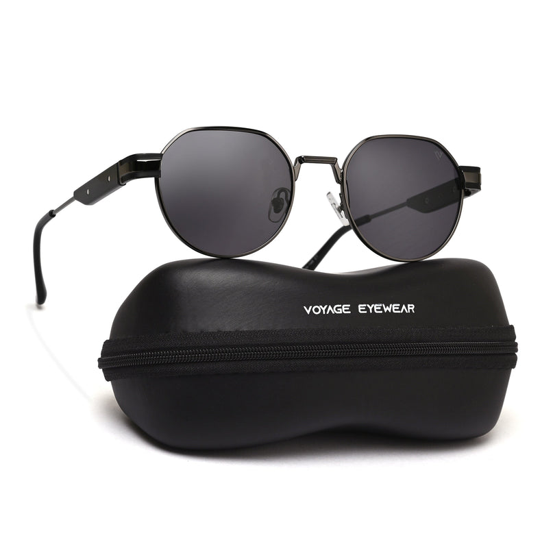 Round Sunglasses for Men & Women (Black Lens | Grey Frame - MG7835)