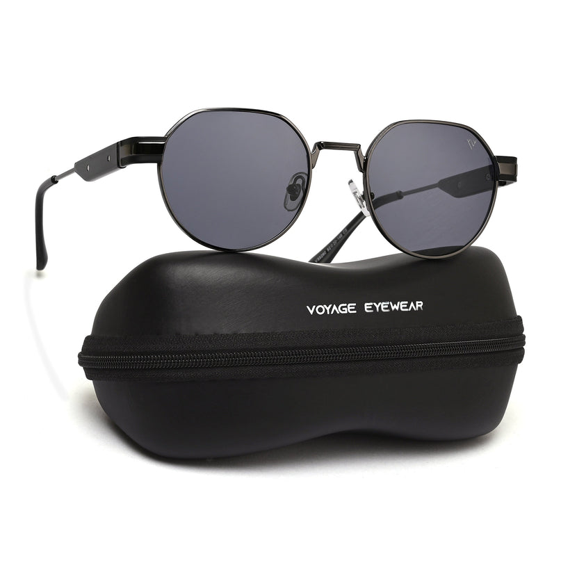 Round Sunglasses for Men & Women (Black Lens | Grey Frame - MG7837)