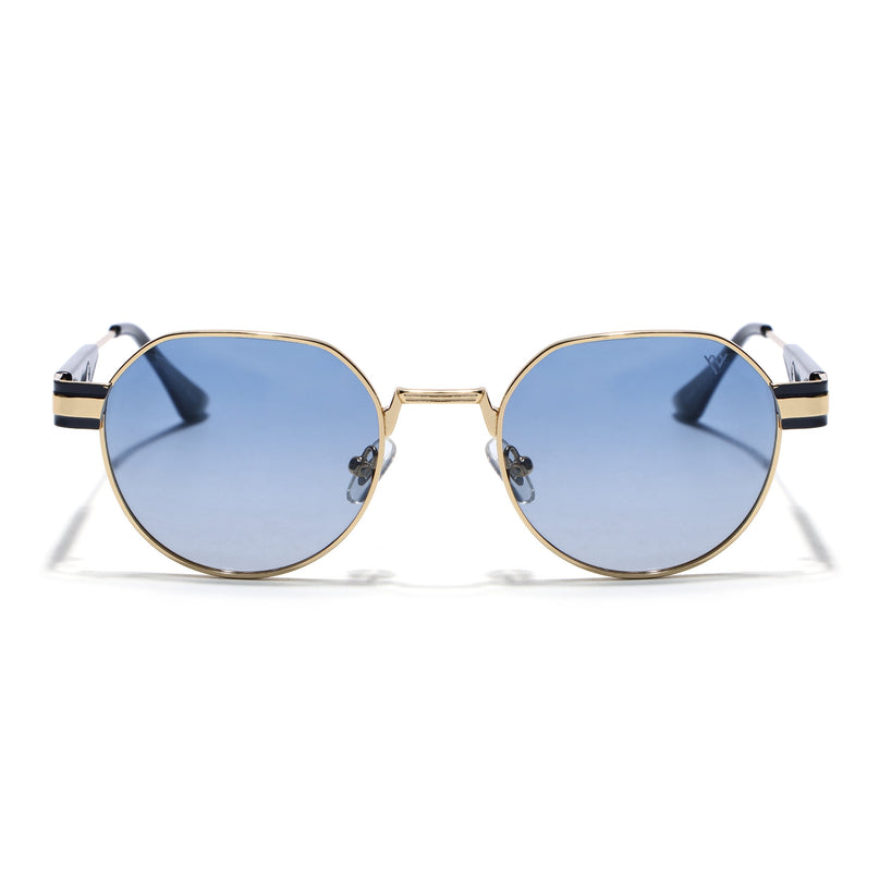 Round Sunglasses for Men & Women (Blue Lens | Golden Frame - MG7838)