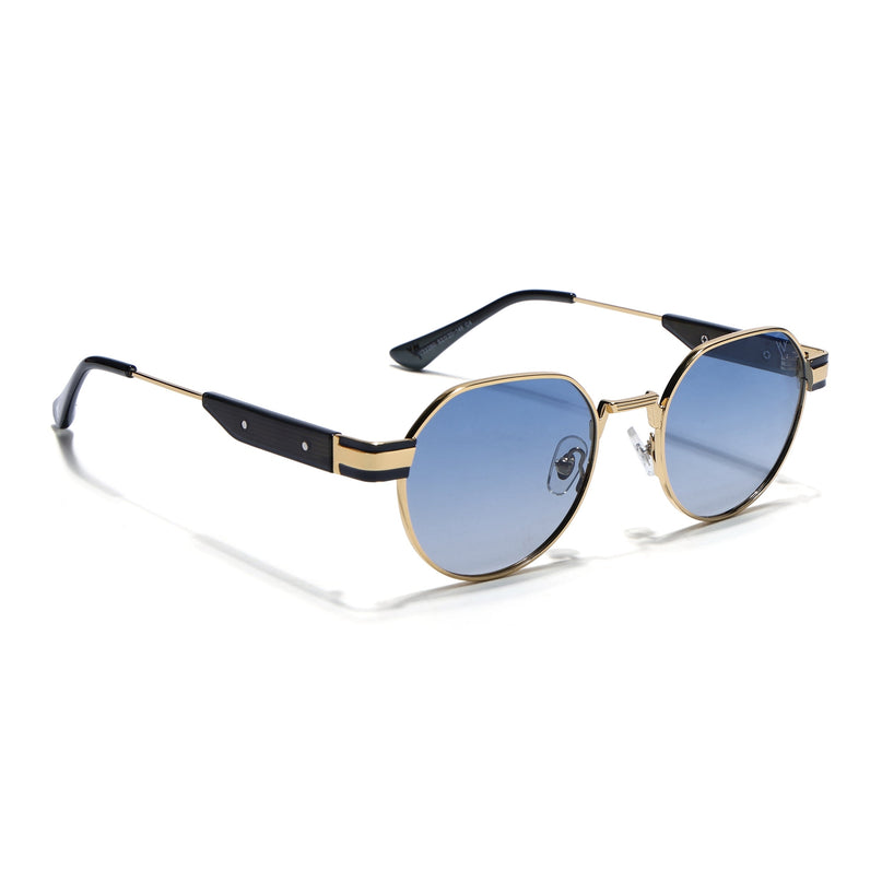 Round Sunglasses for Men & Women (Blue Lens | Golden Frame - MG7838)