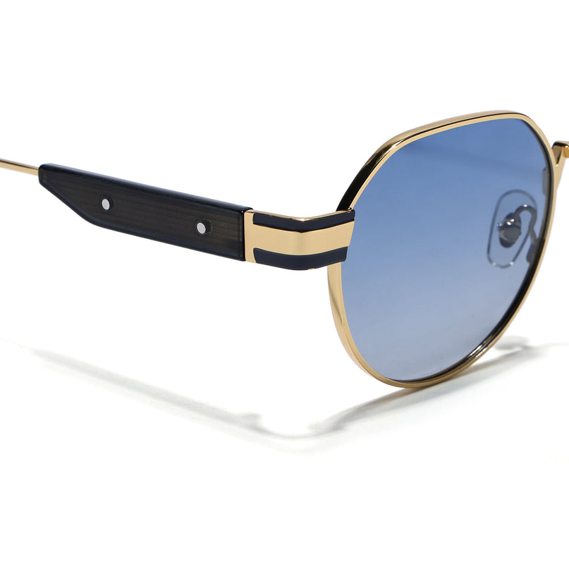 Round Sunglasses for Men & Women (Blue Lens | Golden Frame - MG7838)