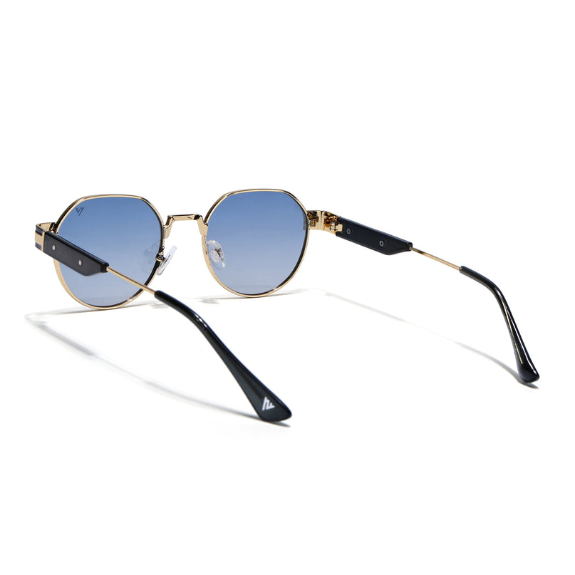 Round Sunglasses for Men & Women (Blue Lens | Golden Frame - MG7838)
