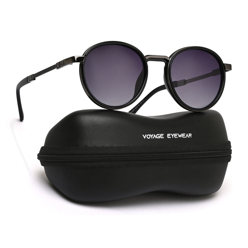 Round Sunglasses for Men & Women (Black Lens | Black Frame - MG7831)