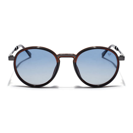 Round Sunglasses for Men & Women (Blue Lens | Brown Frame - MG7833)