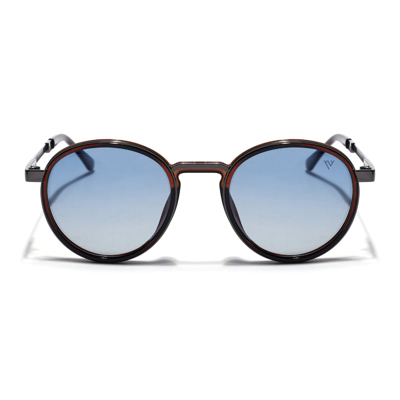 Round Sunglasses for Men & Women (Blue Lens | Brown Frame - MG7833)