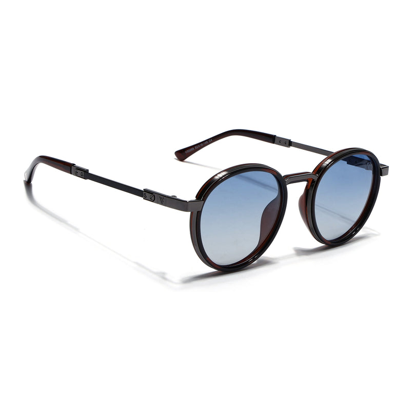 Round Sunglasses for Men & Women (Blue Lens | Brown Frame - MG7833)