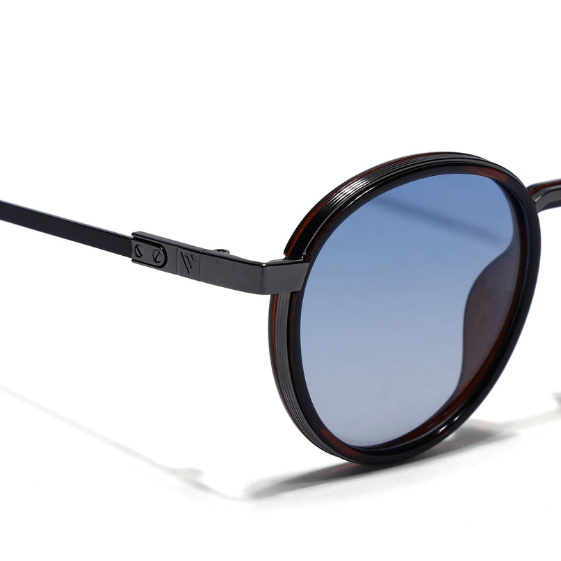 Round Sunglasses for Men & Women (Blue Lens | Brown Frame - MG7833)