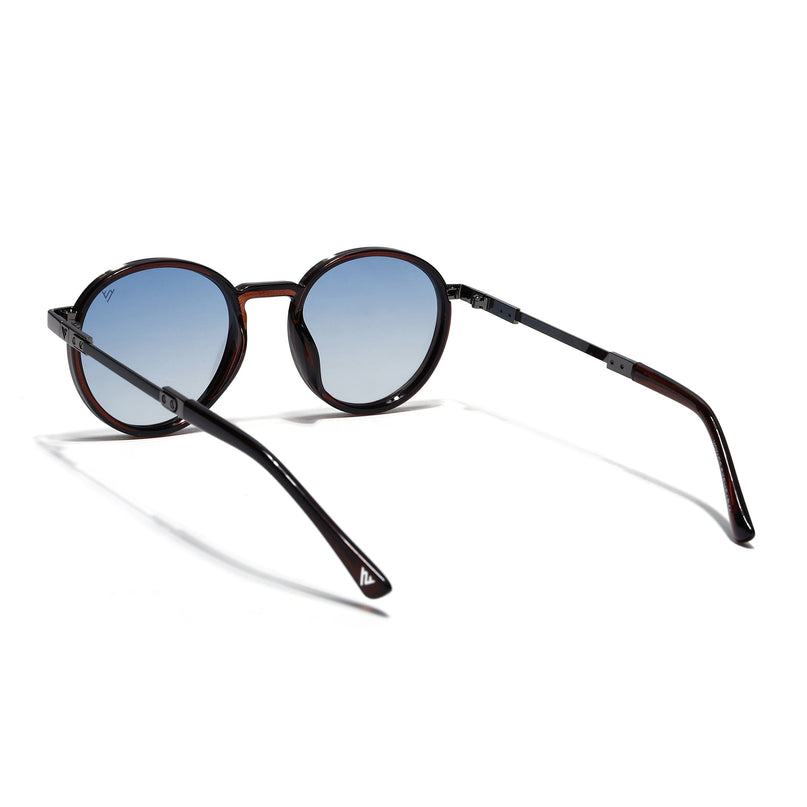 Round Sunglasses for Men & Women (Blue Lens | Brown Frame - MG7833)