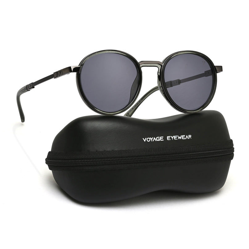 Round Sunglasses for Men & Women (Grey Lens | Green Frame - MG7834)