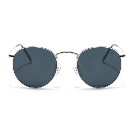 Round Sunglasses for Men & Women (Black Lens | Silver Frame - MG7560)