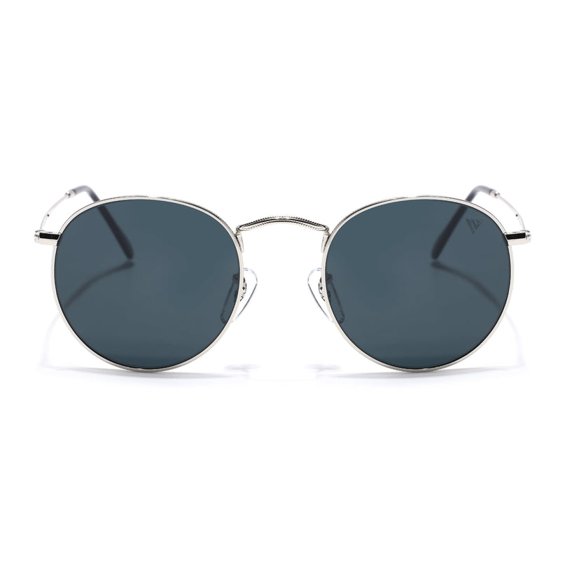 Round Sunglasses for Men & Women (Black Lens | Silver Frame - MG7560)