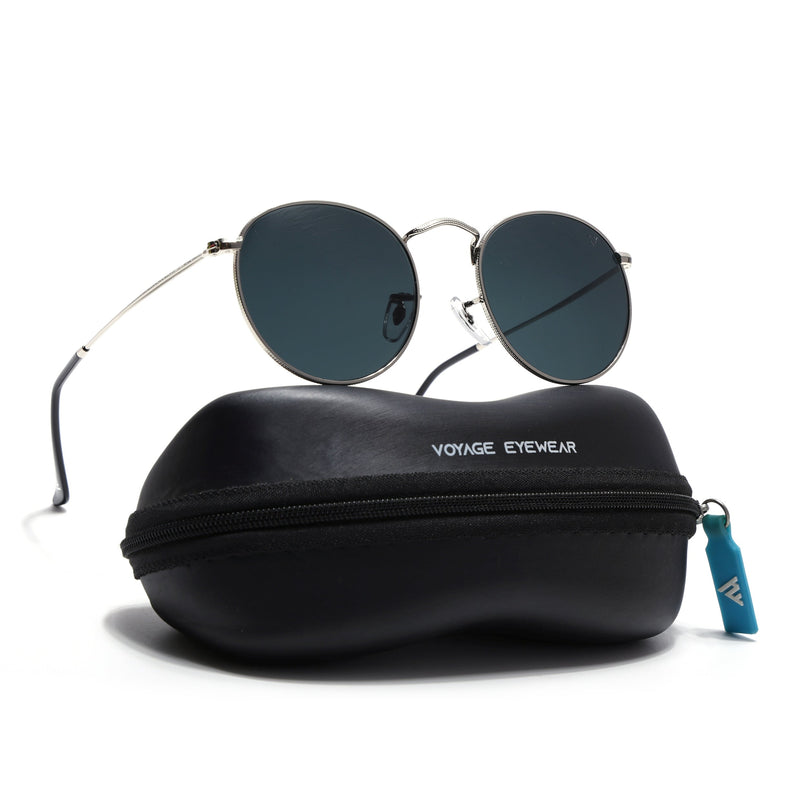 Round Sunglasses for Men & Women (Black Lens | Silver Frame - MG7560)