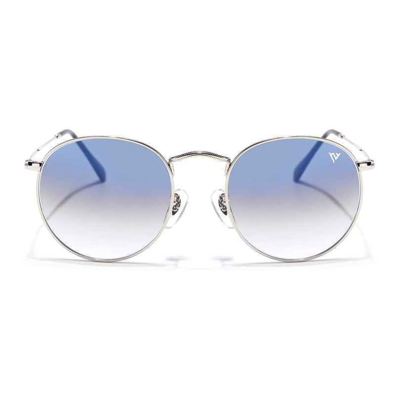 Round Sunglasses for Men & Women (Blue & Clear Lens | Silver Frame - MG7561)