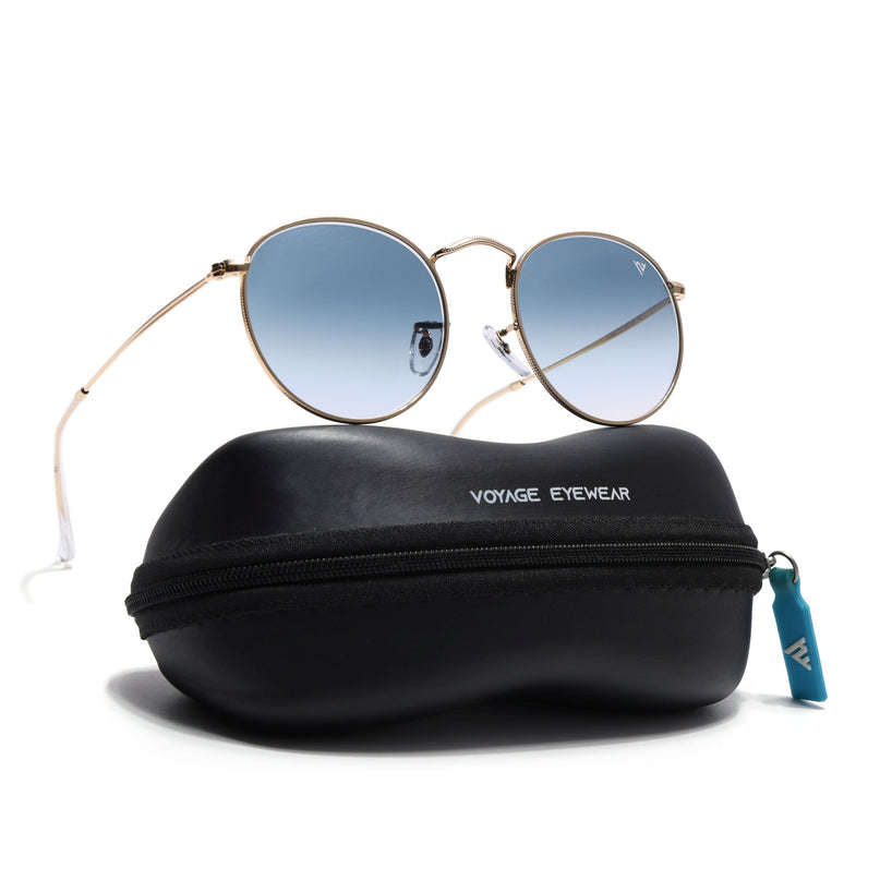 Round Sunglasses for Men & Women (Grey & Clear Lens | Golden Frame - MG7562)