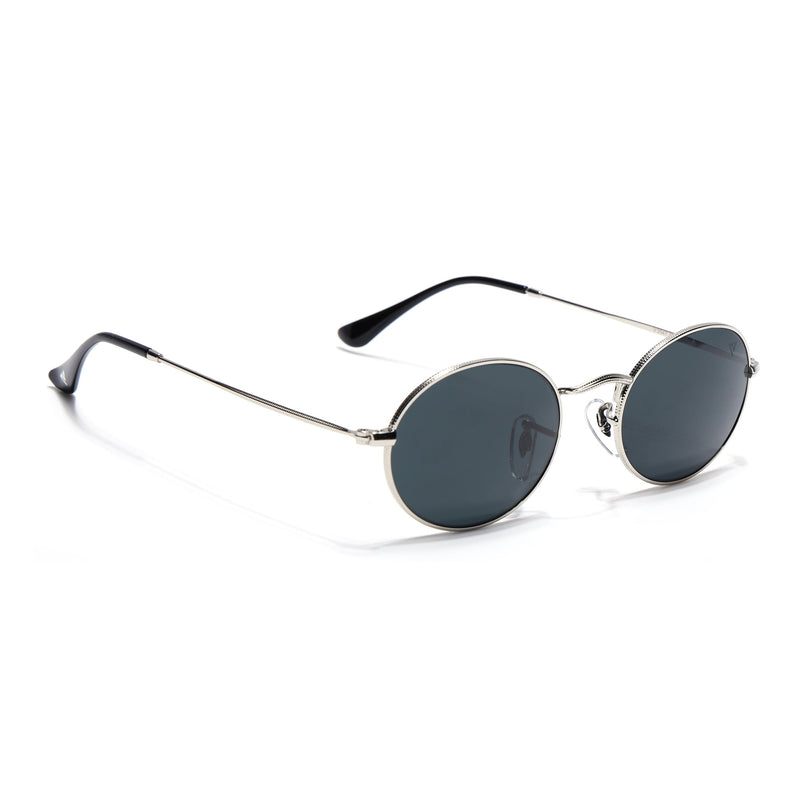 Oval Sunglasses for Men & Women (Black Lens | Silver Frame - MG7548)