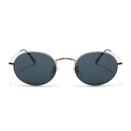 Oval Sunglasses for Men & Women (Black Lens | Silver Frame - MG7548)