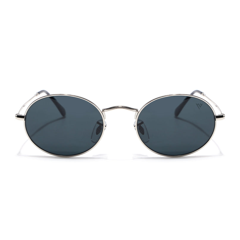 Oval Sunglasses for Men & Women (Black Lens | Silver Frame - MG7548)